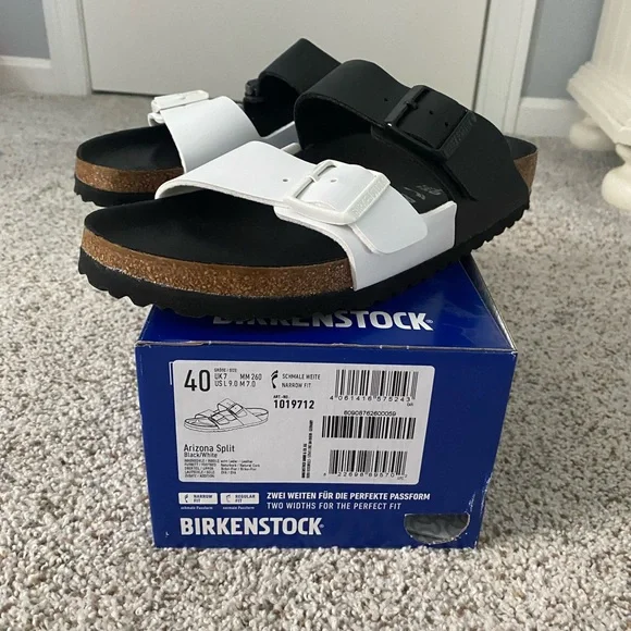 Birkenstock Arizona Split Black and White Sandals - Picture 2 of 3